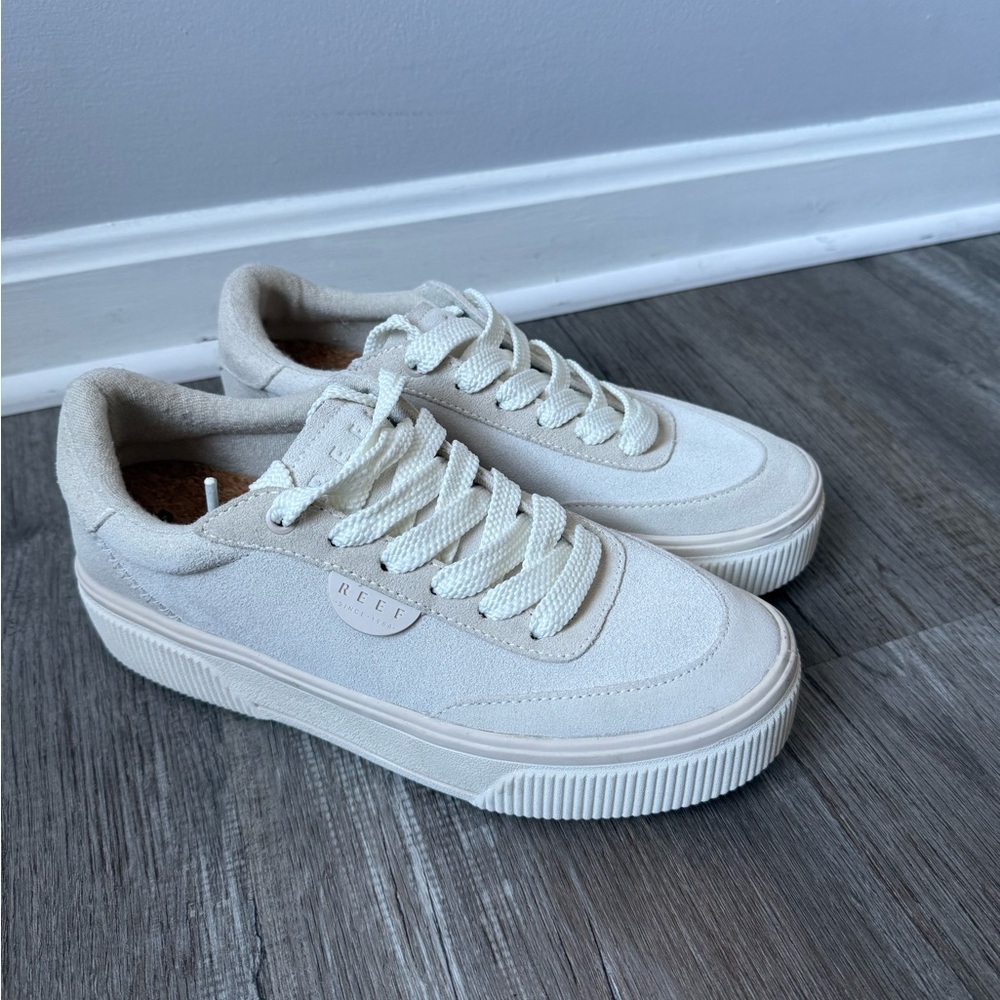 Reef Lay Day Lift Leather Boho Platform Casual Sneakers Beige Cream New Size 8.5 - Picture 11 of 16